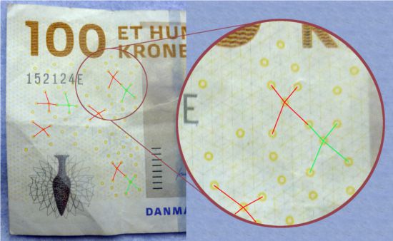 EURion Constellation on 100 DKK note